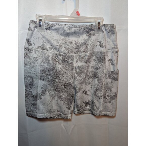 Omantic Women's Black And Gray Marble Print Biker Shorts Women's Size Medium - Picture 1 of 12